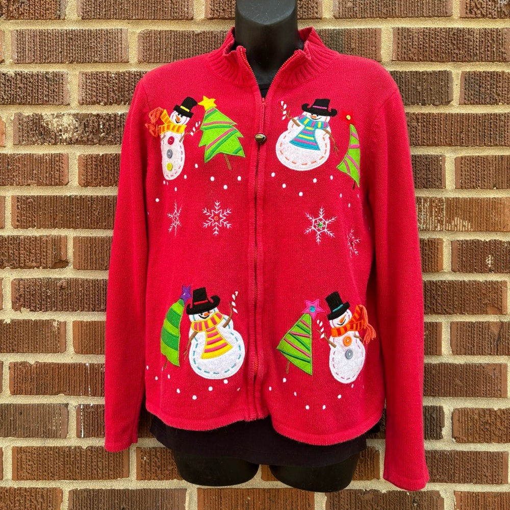 Tiara International Collection Size M Vintage Ugly Christmas Cardigan Snowmen